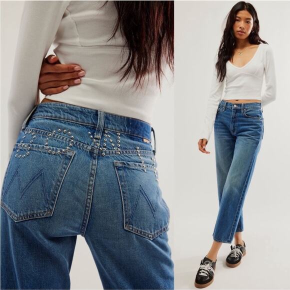 MOTHER DENIM The Bowie Rambler Studded Zip Ankle Jeans - Picture 1 of 14